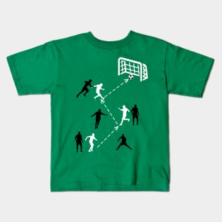 Funny Soccer play move with soccer players soccer on field to score goal Kids T-Shirt